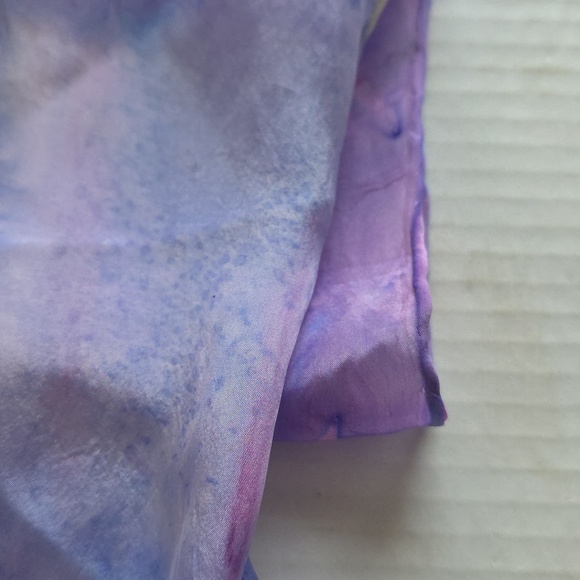 100% Silk Watercolor Tie‑Dye Oblong Scarf 13x67 Pastel Purple Blue - Picture 6 of 7